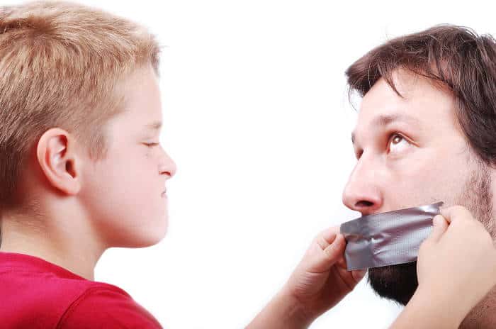 A father being silenced with duct tape by his son