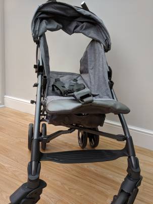 A near full recline in the Chicco Liteway newborn friendly stroller.