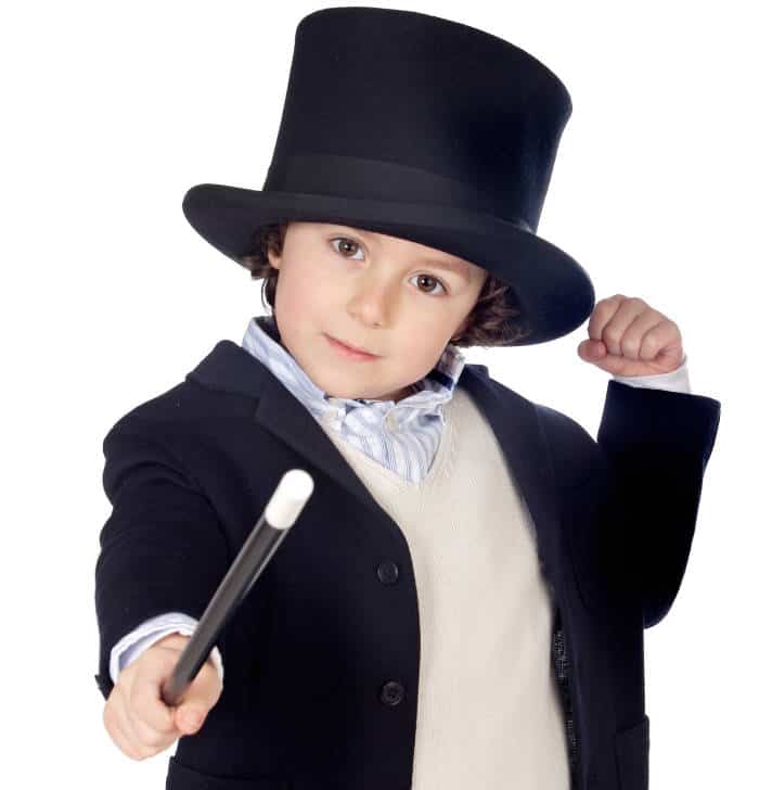 Boy with magicians hat and magic wand